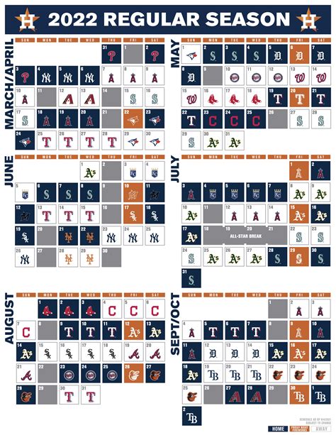 Astros 2022 Printable Schedule